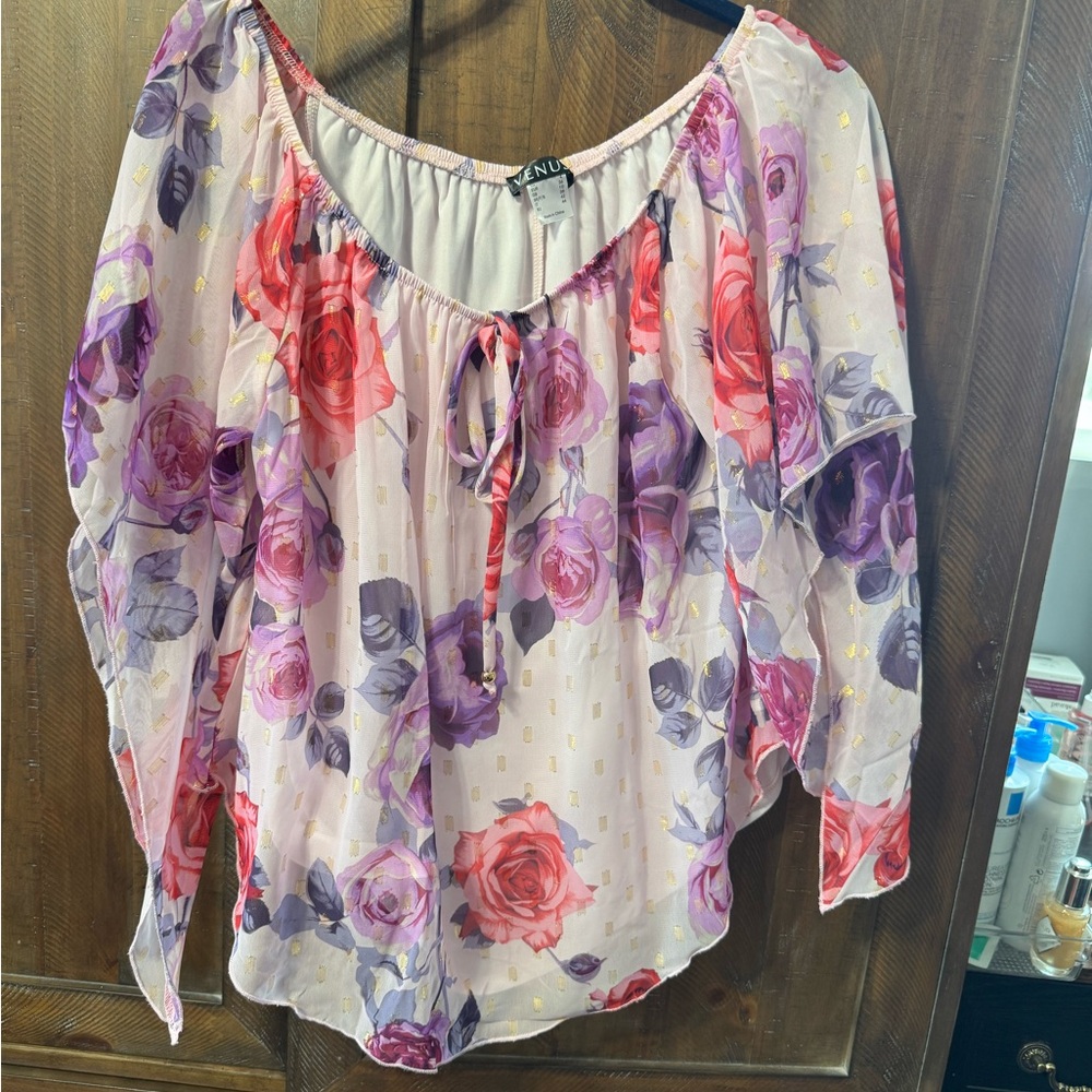 VENUS Floral Blouse - Red and Purple size 4